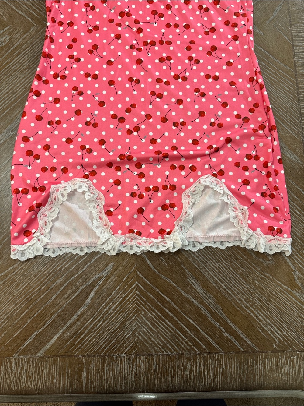 Pink Cherry Print Lace-Trim Chemise Nightdress - Picture 3 of 4